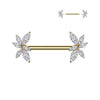 Marquise CZ Vine Threadless Nipple Barbell in gold PVD, 316L surgical steel, 14G, 9/16