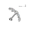 Curved CZ cluster threadless flat back stud in silver with clear CZ, 16G 316L surgical steel for helix, conch & cartilage