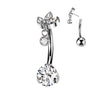 Marquise CZ & Bezel Dangle Titanium Belly Button Ring – 14G ASTM F-136 Navel Barbell