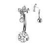 Implant-grade titanium threadless belly button ring with marquise CZ bottom and round bezel dangle top – Silver | Pressha