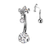 Marquise CZ & bezel dangle belly button ring in silver — 14G ASTM F-136 implant-grade titanium navel barbell by Pressha
