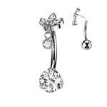 Marquise CZ & Bezel Dangle Titanium Belly Button Ring – 14G ASTM F-136 Navel Barbell