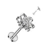 316L surgical steel internally threaded flat back with hollow flower CZ center top – Silver | Cartilage, helix, lobe & conch | Pressha