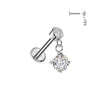 Solitaire CZ dangle flat back stud in silver, 16G 316L surgical steel threadless push-in for helix, conch & cartilage piercings