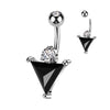 Dark triangle CZ belly button ring in silver/black and gold/black — 14G 316L surgical steel navel barbell by Pressha