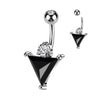 Dark Triangle CZ Belly Button Ring – 14G 316L Surgical Steel Navel Barbell
