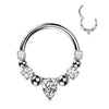 Ball & CZ Hinged Segment Hoop Ring with Teardrop CZ Center – 16G 316L Surgical Steel Septum & Daith Ring