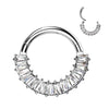 Pavé Baguette CZ Septum & Daith Clicker Hoop – 16G ASTM F-136 Titanium Ring