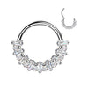 Implant-grade titanium rectangular CZ fan hinged hoop with round CZ accent – Silver | Septum & daith | Pressha
