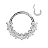 CZ Fan Septum & Daith Clicker Hoop in silver, ASTM F-136 implant grade titanium, 16G, 8mm/10mm