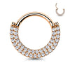 Implant-grade titanium hinged segment hoop with CNC-set double lined CZ pavé front – Rose Gold | Septum & daith | Pressha