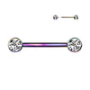 Implant Grade Titanium Internally Threaded Nipple Barbell — Bezel Set CZ Ends
