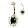 Oval CZ Pavé Halo Titanium Belly Button Ring – 14G ASTM F-136 Navel Barbell