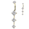 Implant-grade titanium triple descending diamond CZ dangle belly ring – Gold | Pressha