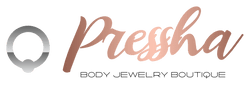 Pressha Body Jewelry Boutique logo with elegant script and minimalist ring design