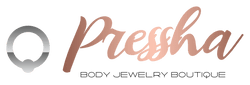 Pressha Body Jewelry Boutique logo with elegant script and minimalist ring design