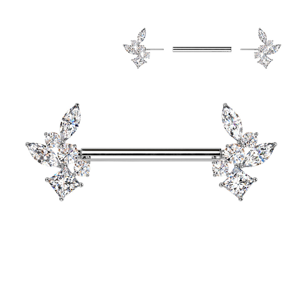 316L Surgical Steel Threadless Nipple Barbell with CZ Cluster