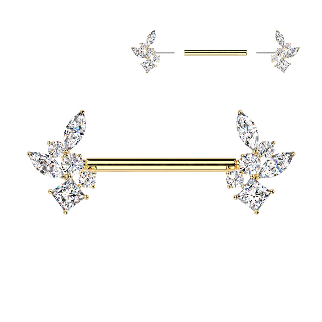 316L Surgical Steel Threadless Nipple Barbell with CZ Cluster