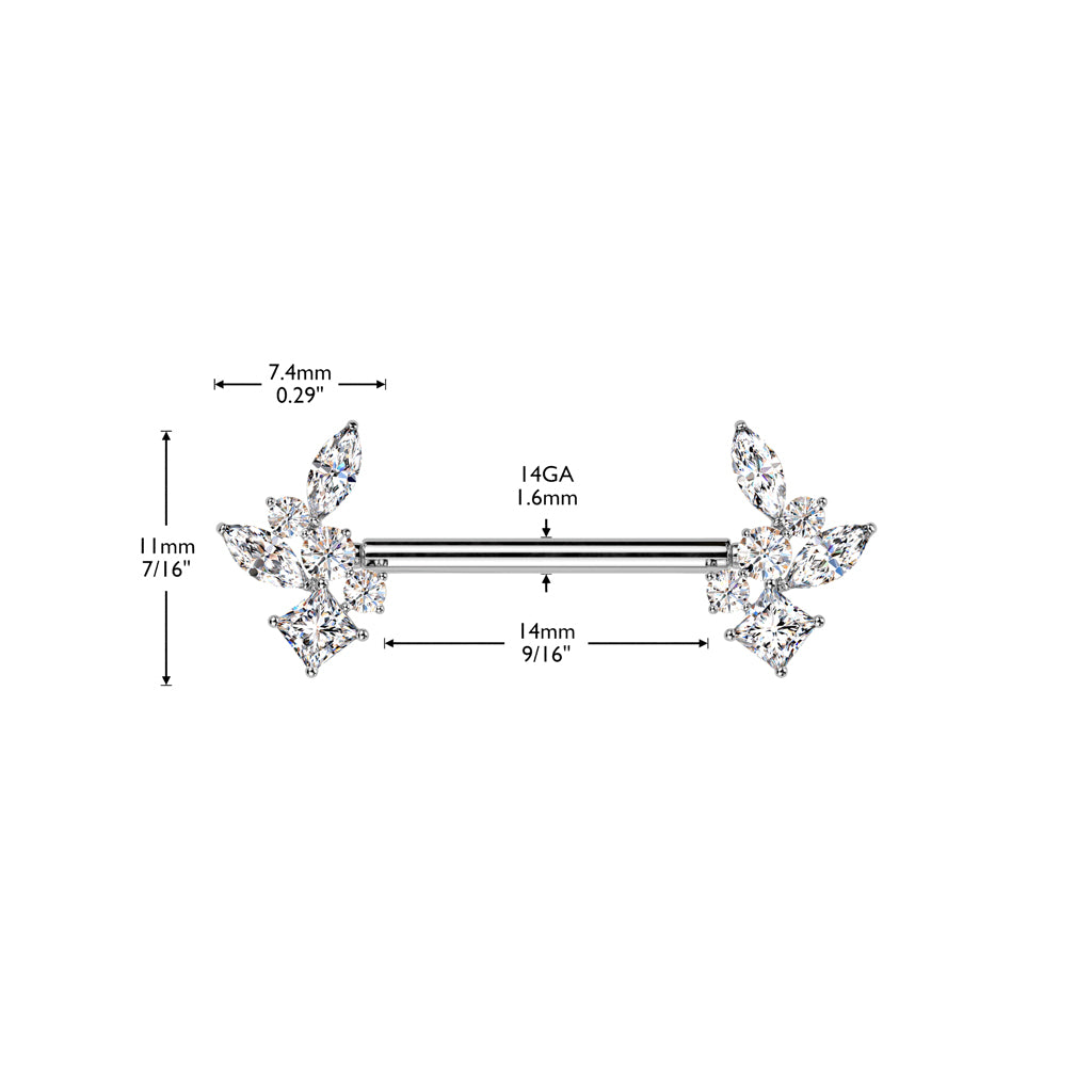 316L Surgical Steel Threadless Nipple Barbell with CZ Cluster