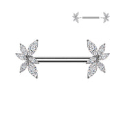 316L Surgical Steel Threadless Nipple Barbell with Marquise CZ Vine Ends