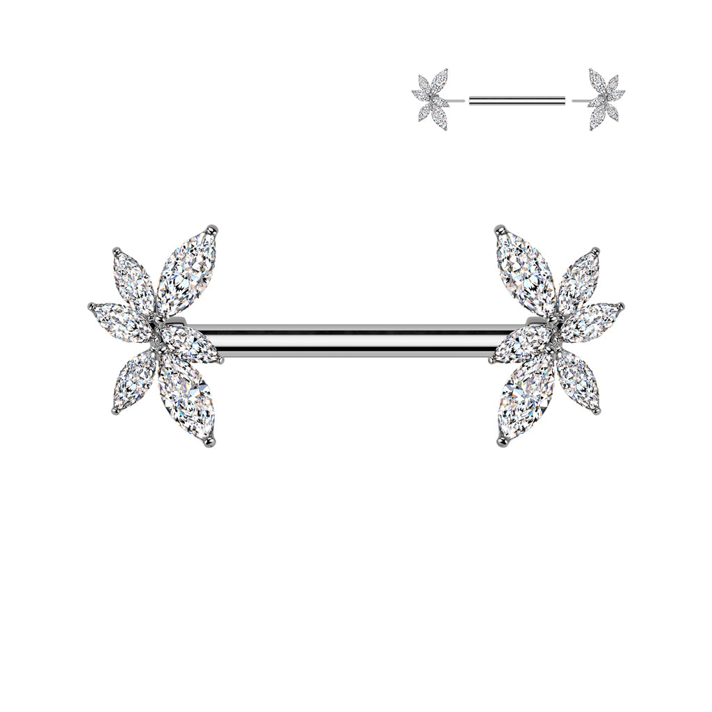316L Surgical Steel Threadless Nipple Barbell with Marquise CZ Vine Ends