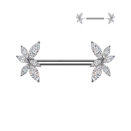 316L Surgical Steel Threadless Nipple Barbell with Marquise CZ Vine Ends