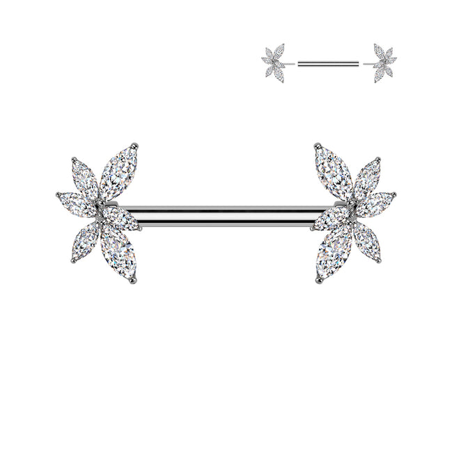316L Surgical Steel Threadless Nipple Barbell with Marquise CZ Vine Ends
