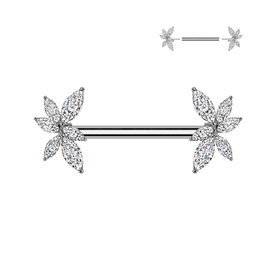 Marquise CZ Vine Threadless Nipple Barbell in silver, 316L surgical steel, 14G, 9/16