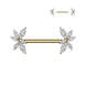Marquise CZ Vine Threadless Nipple Barbell in gold PVD, 316L surgical steel, 14G, 9/16