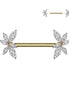 Marquise CZ Vine Threadless Nipple Barbell in gold PVD, 316L surgical steel, 14G, 9/16