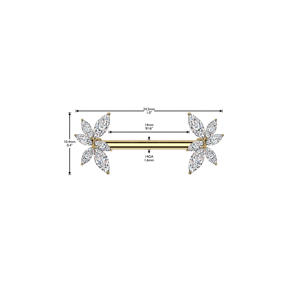 316L Surgical Steel Threadless Nipple Barbell with Marquise CZ Vine Ends