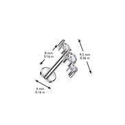 316L Surgical Steel Threadless Flat Back Stud – Triple CZ Top