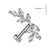 8 Marquise CZ Vine Top Flat Back Stud – 16G 316L Surgical Steel Threadless Push-In Earring