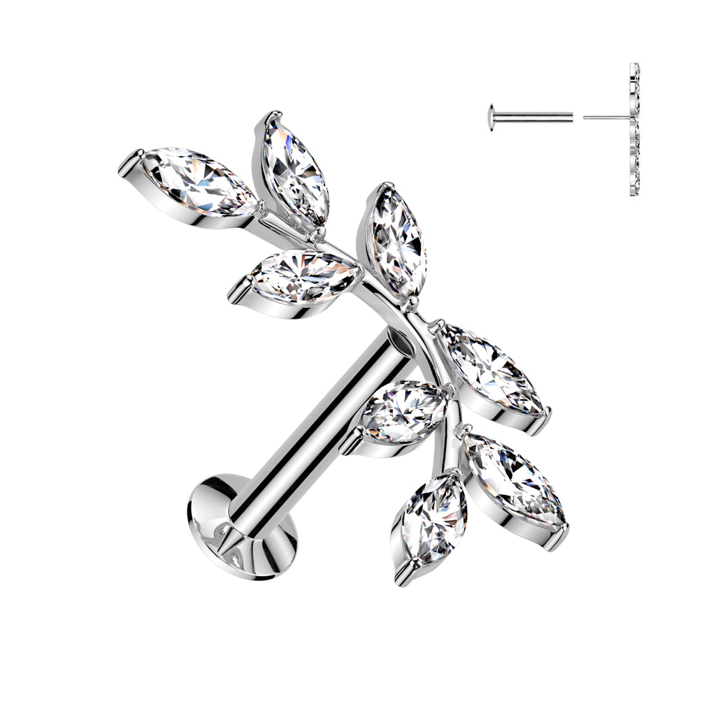 8 Marquise CZ Vine Top Flat Back Stud – 16G 316L Surgical Steel Threadless Push-In Earring