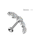 Curved CZ cluster threadless flat back stud in silver with clear CZ, 16G 316L surgical steel for helix, conch & cartilage