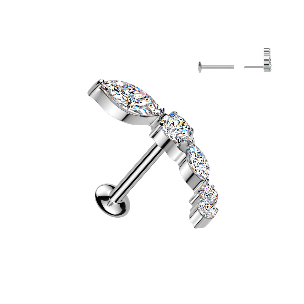 316L surgical steel threadless stud with convex base and CZ shape top – Silver | Cartilage, helix & conch | Pressha