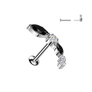 316L surgical steel threadless stud with convex base and CZ shape top – Silver/Black | Cartilage, helix & conch | Pressha