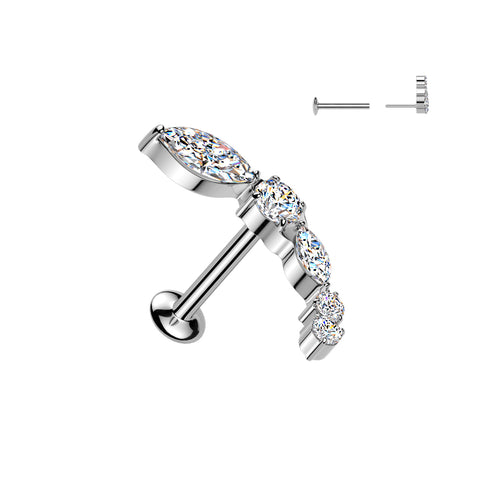 316L Surgical Steel Threadless Push-In Stud – Convex Base with CZ Shape Tops
