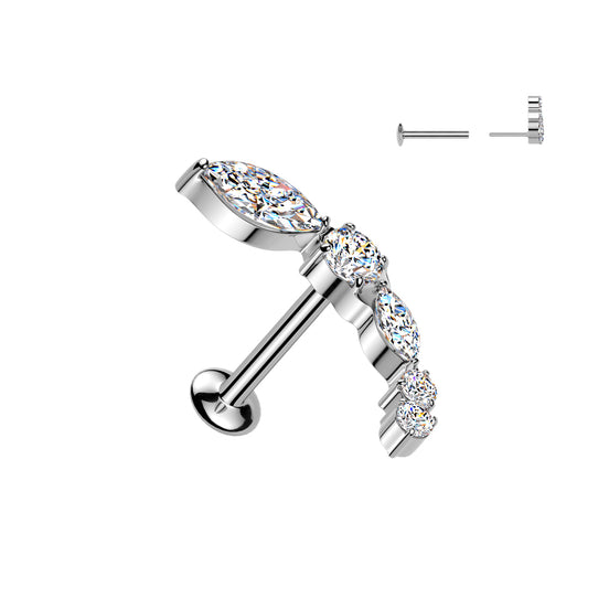 316L surgical steel threadless stud with convex base and CZ shape top – Silver | Cartilage, helix & conch | Pressha