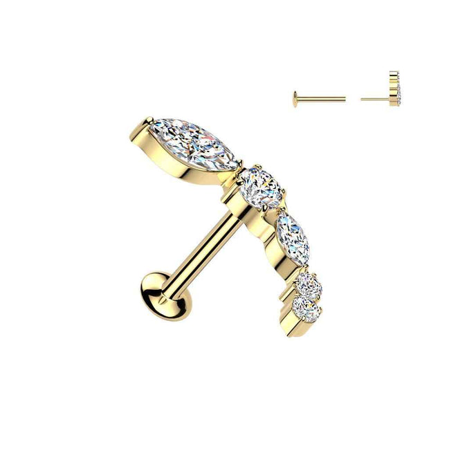 Curved CZ Cluster Threadless Flat Back Stud – 16G 316L Surgical Steel