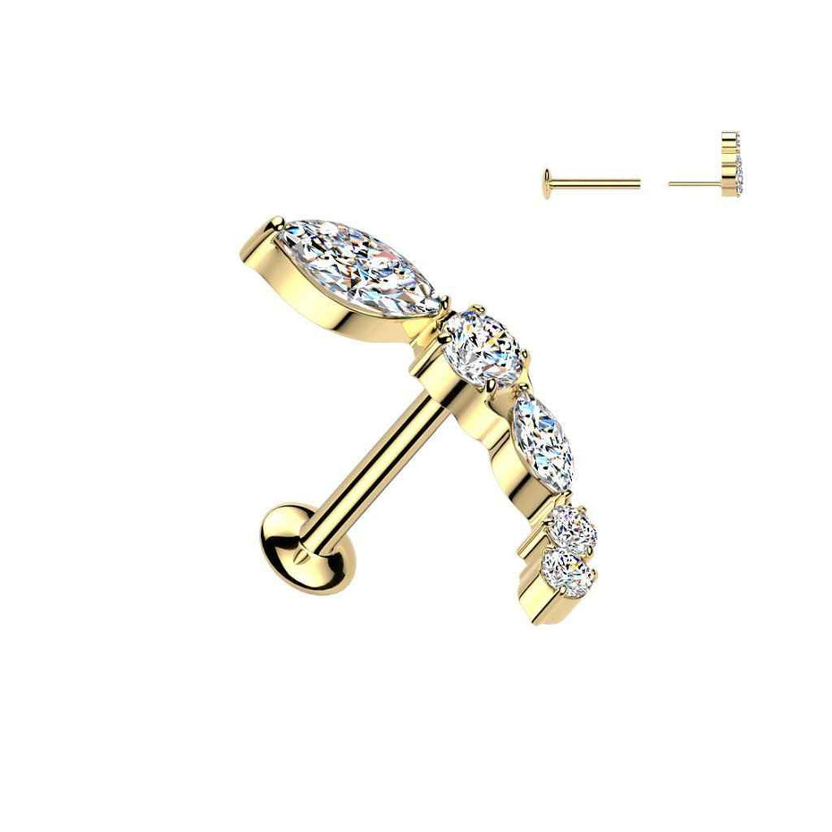 Curved CZ Cluster Threadless Flat Back Stud – 16G 316L Surgical Steel