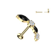 16L surgical steel threadless stud with convex base and CZ shape top – Gold/Black | Cartilage, helix & conch | Pressha
