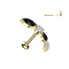 Curved CZ cluster threadless flat back stud in gold tone with black CZ stones, 16G 316L surgical steel cartilage stud