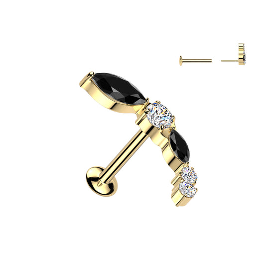 16L surgical steel threadless stud with convex base and CZ shape top – Gold/Black | Cartilage, helix & conch | Pressha