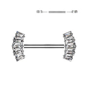 Implant Grade Titanium Threadless Nipple Barbell — 5-Baguette CZ Fan Ends