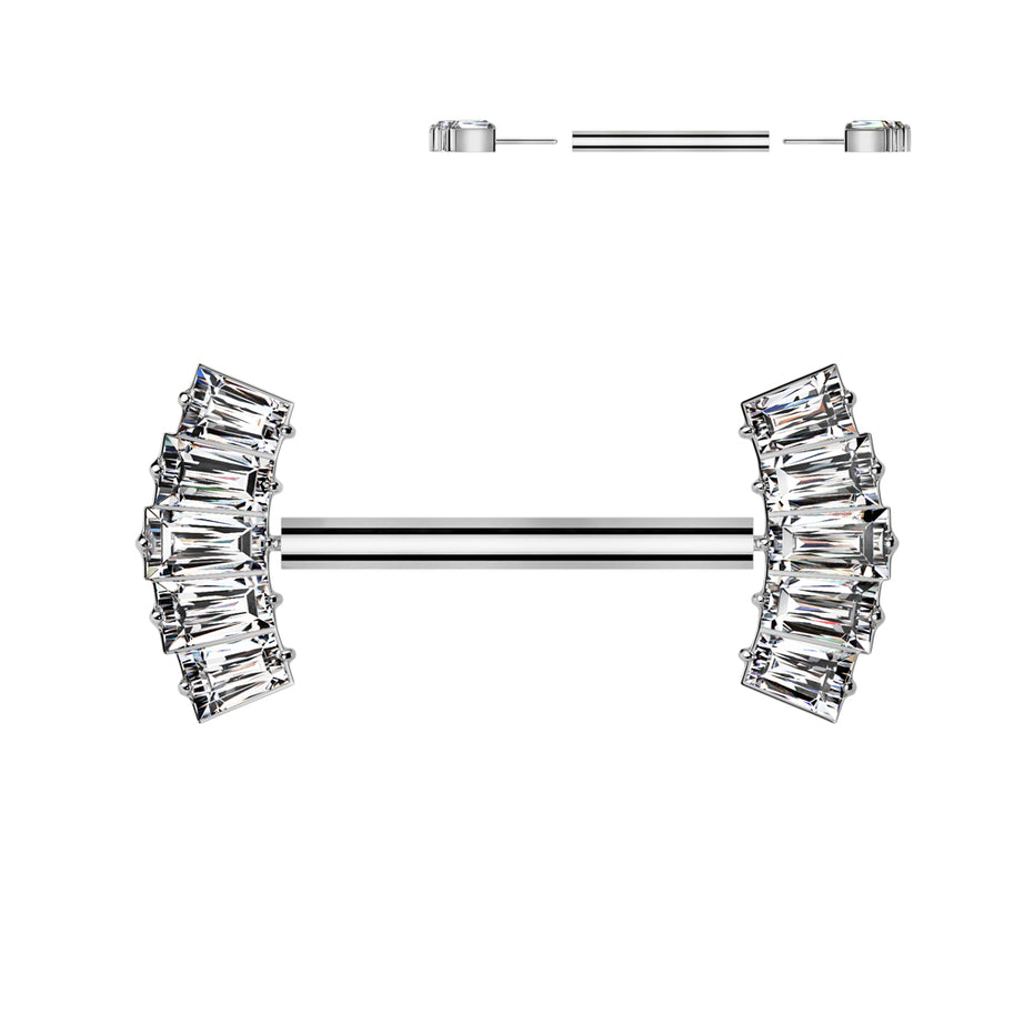 5-Baguette CZ Fan Threadless Nipple Barbell in silver, ASTM F-136 implant grade titanium, 14G, 9/16