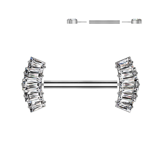 5-Baguette CZ Fan Threadless Nipple Barbell in silver, ASTM F-136 implant grade titanium, 14G, 9/16