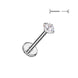 Prong-set CZ threadless flat back stud in silver, 16G ASTM F-136 implant grade titanium for helix, conch & cartilage piercings