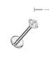 Implant-grade titanium threadless flat back stud with 4mm base and prong-set CZ top – Silver | Pressha