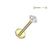 Prong-set CZ threadless flat back stud in 14K gold PVD over ASTM F-136 titanium, 16G threadless push-in labret